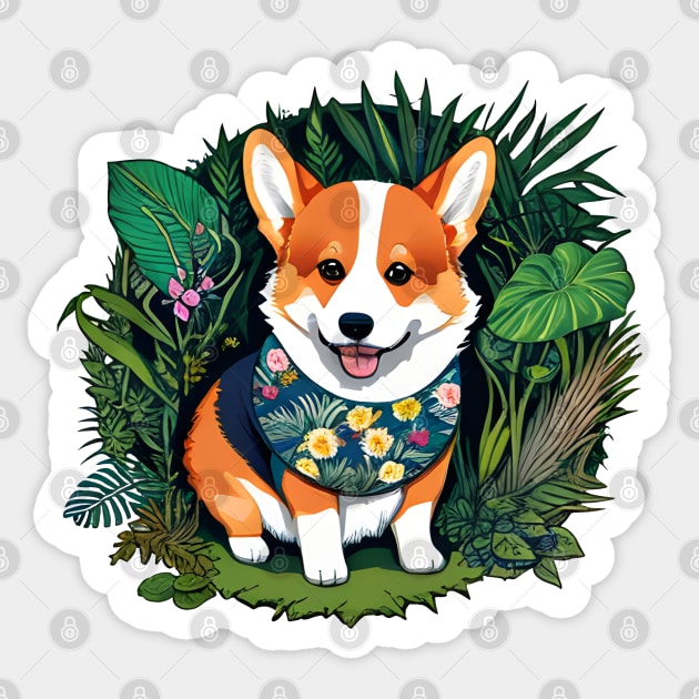 cute corgi with floral patterns Sticker by defpoint